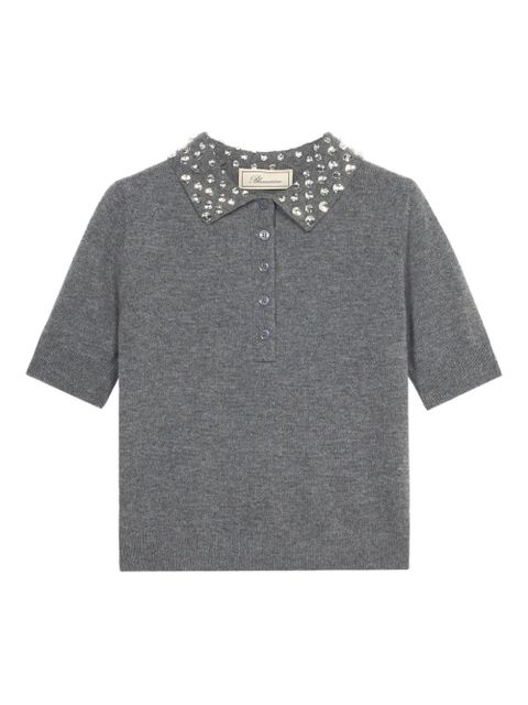 Blumarine beaded-collar polo top - Grey - zdjęcie produktu nr 1