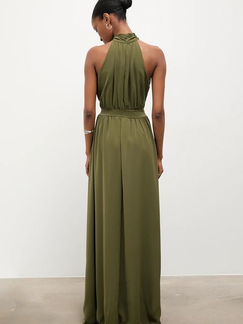 Answear.LAB sukienka kolor zielony maxi rozkloszowana