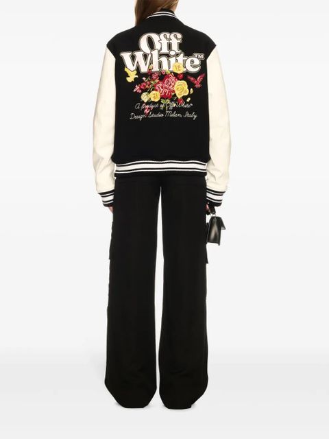 Off-White floral-embroidered bomber jacket - Black