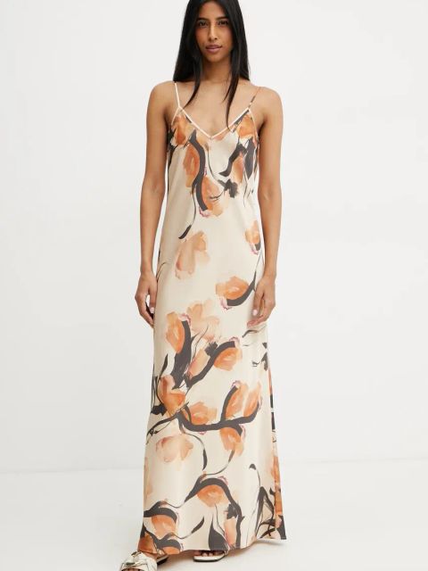 MAX&Co. sukienka kolor beżowy maxi rozkloszowana 2516221034200