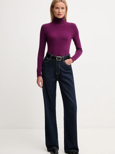 United Colors of Benetton sweter wełniany damski kolor fioletowy z golfem 1002D2348 - zdjęcie produktu nr 2