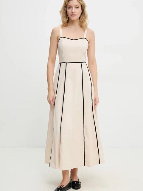 Answear.LAB sukienka kolor beżowy maxi rozkloszowana