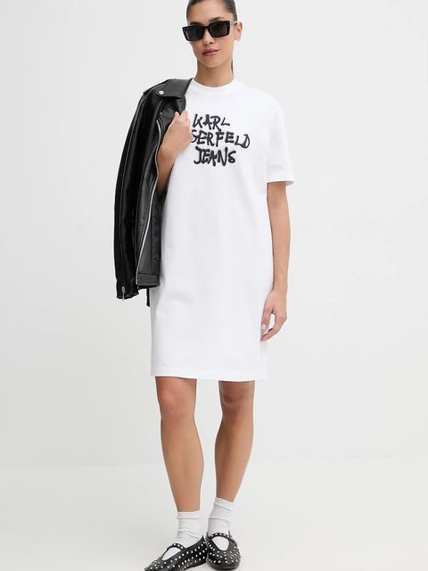 Karl Lagerfeld Jeans sukienka bawełniana kolor biały mini oversize B1W13043 - zdjęcie produktu nr 2
