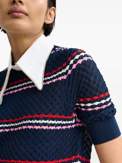 Essentiel Antwerp striped rhinestone-collar knitted top - Blue