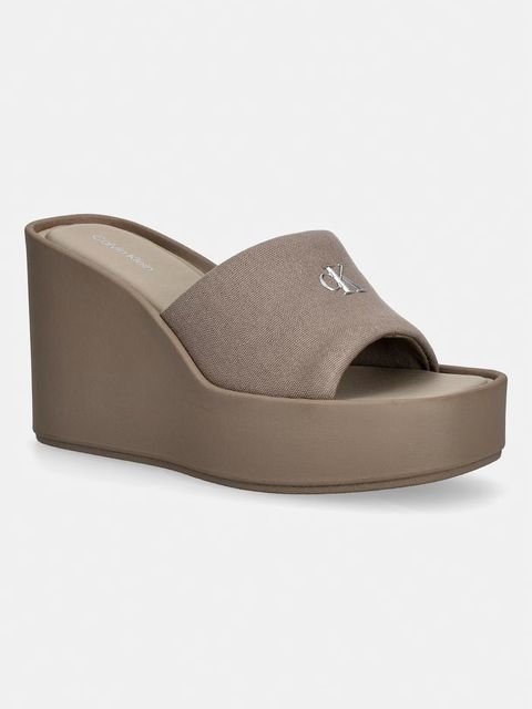 Calvin Klein klapki na koturnie damskie WEDGE 70 SNDL CANV MG - zdjęcie produktu nr 1