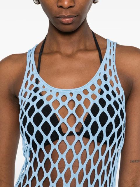 Christopher Esber open knit fringed dress - Blue