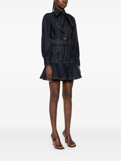 ZIMMERMANN tied-neck ruffled denim dress - Blue - zdjęcie produktu nr 2