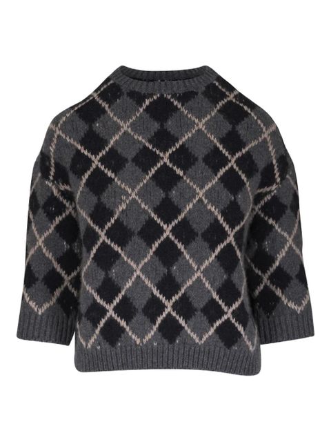 KHAITE argyle crewneck top - Grey - zdjęcie produktu nr 1