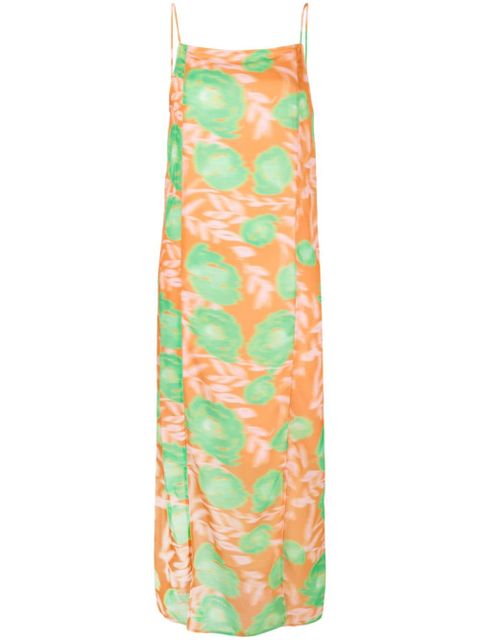 GANNI floral-print slip dress - Orange