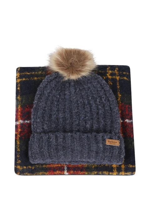 Barbour pompom-detail beanie-scarf set - Red - zdjęcie produktu nr 1