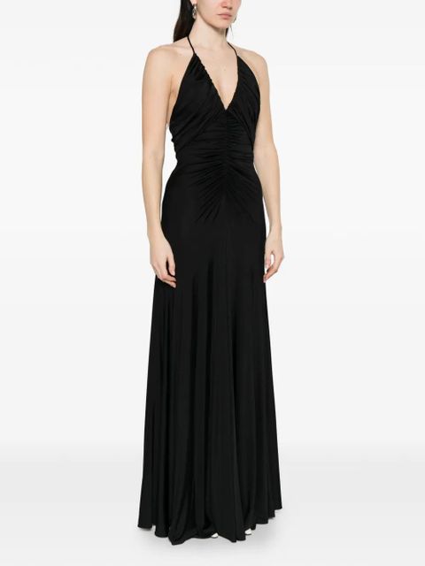 Self-Portrait halter ruched maxi dress - Black