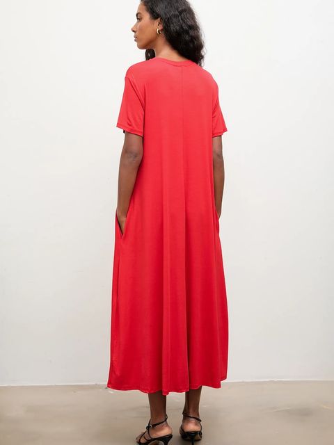 Answear.LAB sukienka kolor czerwony maxi rozkloszowana