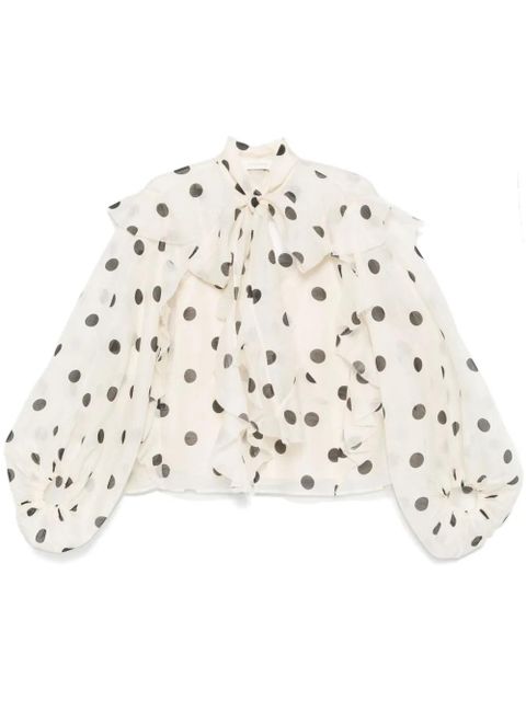 ZIMMERMANN Crush Tie Neck Ruffle shirt - Neutrals - zdjęcie produktu nr 1