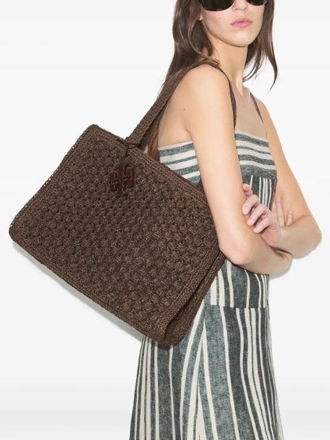 Tory Burch small Ella hand-crocheted popcorn tote - Brown
