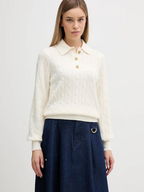 Barbour sweter z dodatkiem wełny Evie damski kolor beżowy LKN1730 - zdjęcie produktu nr 1