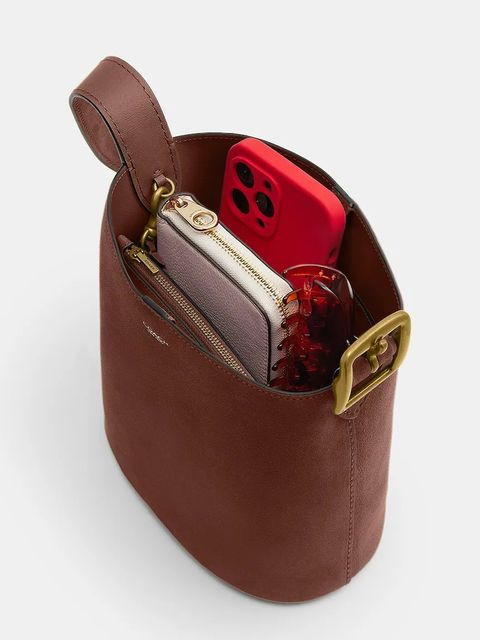 Coach torebka zamszowa Suede Bleecker Bucket 21 kolor brązowy CCW84