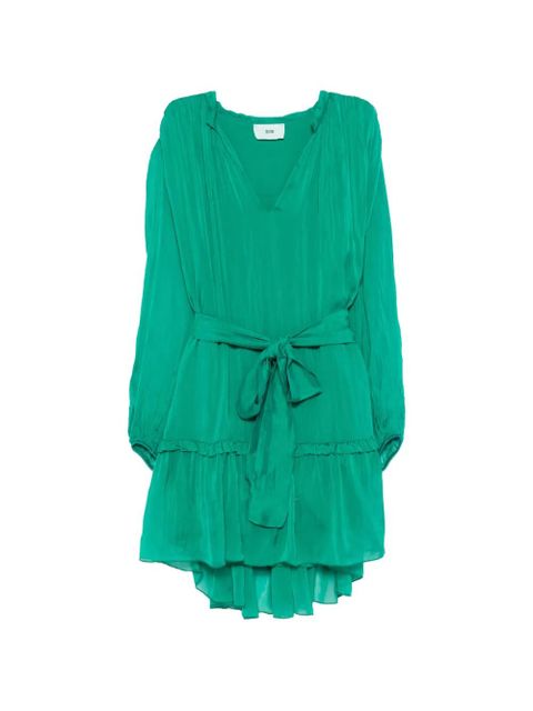 SOLOTRE V-neck belted mini dress - Green - zdjęcie produktu nr 1