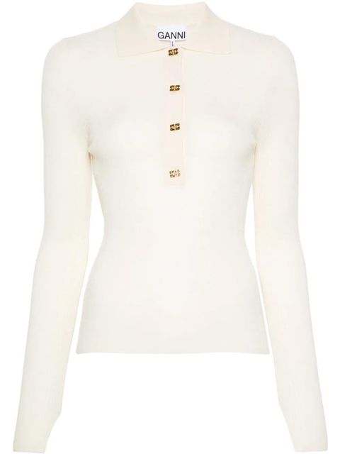 GANNI merino wool polo top - Neutrals