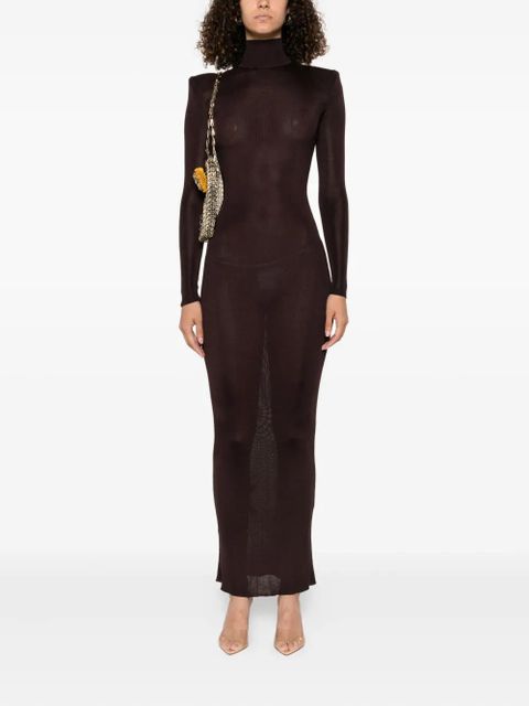 Self-Portrait turtleneck shoulder-padded dress - BROWN