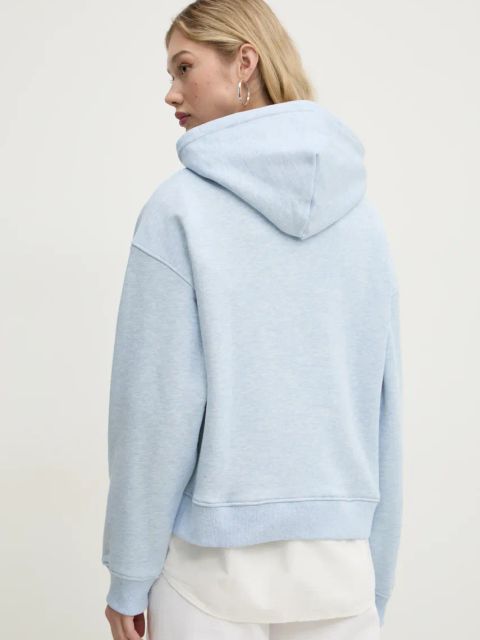 Tommy Jeans bluza bawełniana damska kolor niebieski z kapturem z aplikacją DW0DW19414