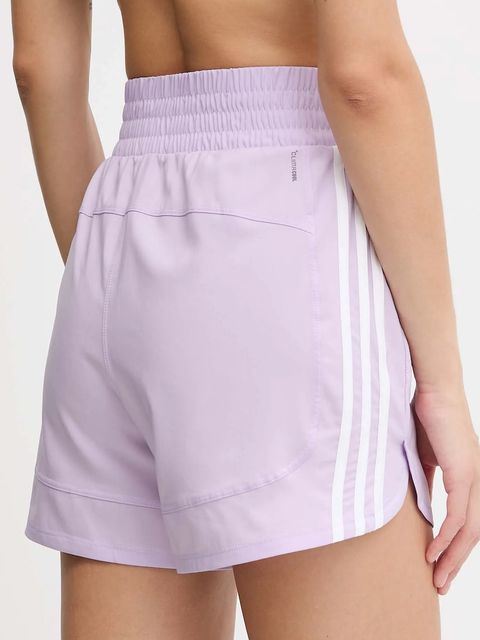 adidas Performance szorty treningowe Pacer damskie kolor fioletowy gładkie high waist JX4852