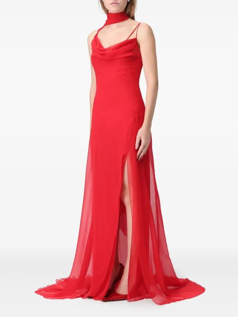 Blumarine Georgette cowl-neck side-slit maxi dress - Red