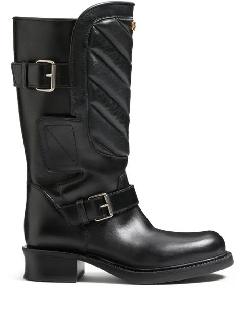 Valentino Garavani 40mm Rayons chevron leather biker boots - Black - zdjęcie produktu nr 1