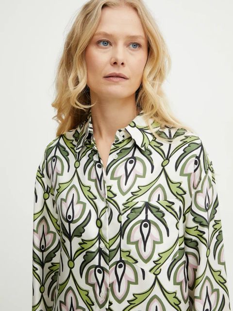 Weekend Max Mara koszula jedwabna damska kolor zielony regular z kołnierzykiem klasycznym 2515111131600