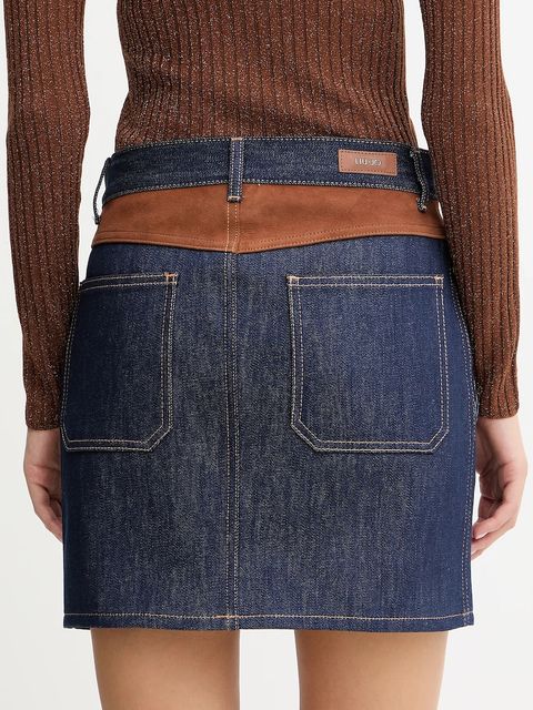 Liu Jo spódnica jeansowa kolor granatowy mini rozkloszowana UF5085.DS073