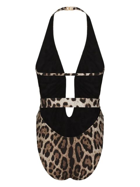 Dolce & Gabbana leopard-print logo-lettering swimsuit - Brown - zdjęcie produktu nr 2