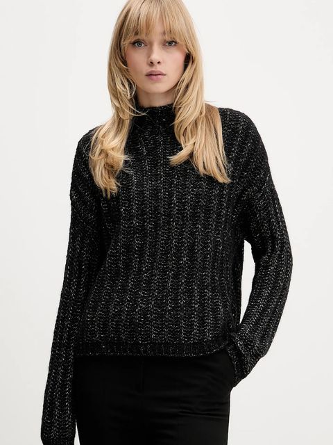 HUGO sweter z dodatkiem wełny damski kolor czarny ciepły z półgolfem 50550210 - zdjęcie produktu nr 1