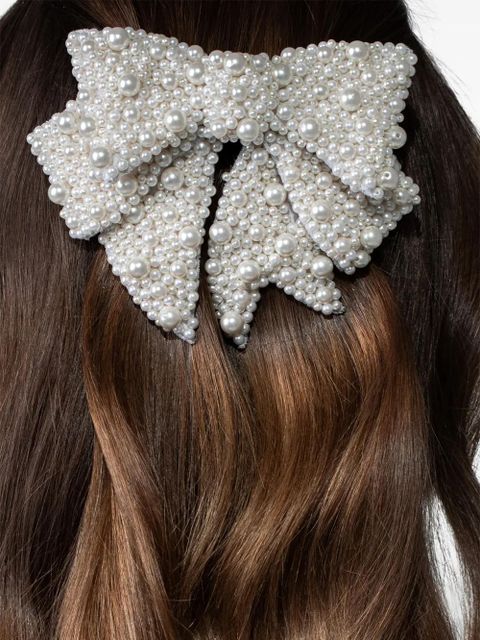 Jennifer Behr Bianca pearl embellished bow barrette - Neutrals