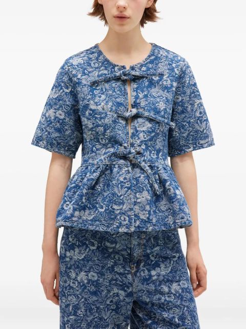 GANNI bow-detailed peplum blouse - Blue