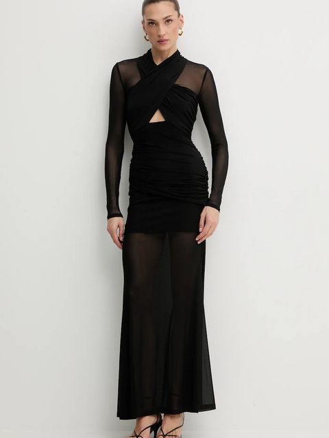 Bardot sukienka kolor czarny maxi dopasowana 59987DB