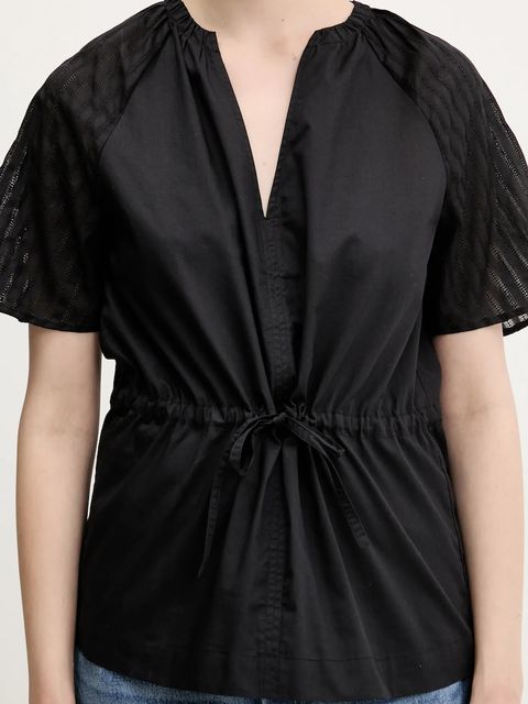 Samsoe Samsoe bluzka bawełniana Satoma damska kolor czarny gładka F25100007 - zdjęcie produktu nr 2