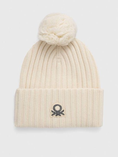 United Colors of Benetton czapka wełniana kolor beżowy z grubej dzianiny wełniana