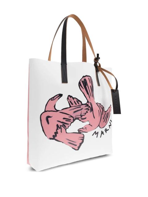 Marni bird-print leather tote bag - Pink - zdjęcie produktu nr 2