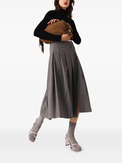 Maje pleated buckled midi skirt - Grey