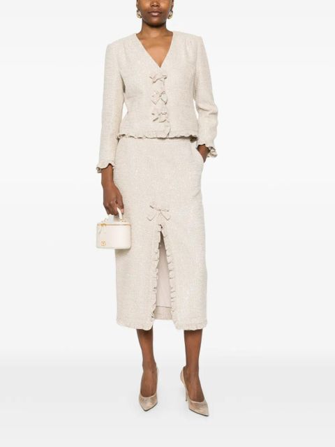 Alessandra Rich bow-embellished sequined skirt - Neutrals - zdjęcie produktu nr 2