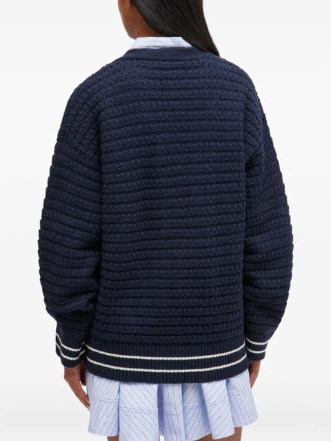 GANNI striped-detail cardigan - Blue