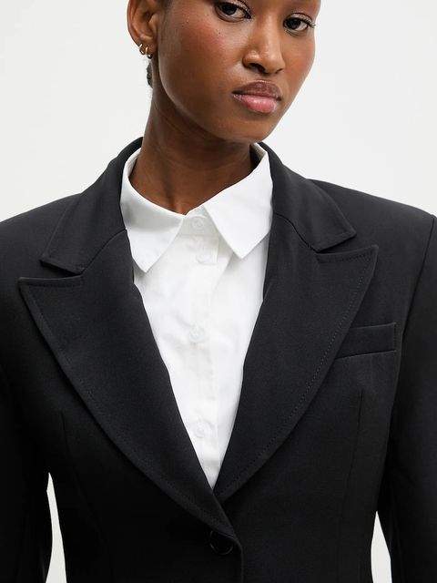 Answear.LAB marynarka kolor czarny jednorzędowa gładka