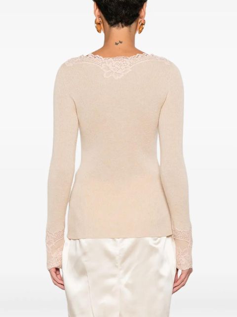 Valentino Garavani lace-trim ribbed top - Neutrals