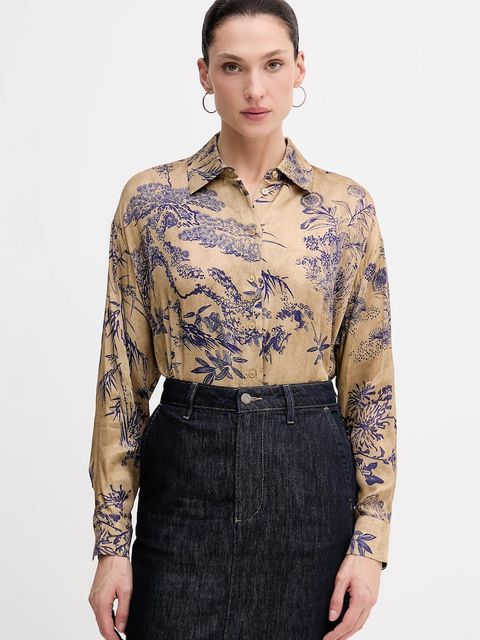 Sisley koszula damska kolor beżowy relaxed z kołnierzykiem klasycznym 5IBNLQ07F - zdjęcie produktu nr 1