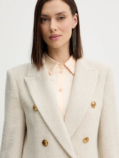 Elisabetta Franchi płaszcz z dodatkiem wełny kolor beżowy CP00456E2