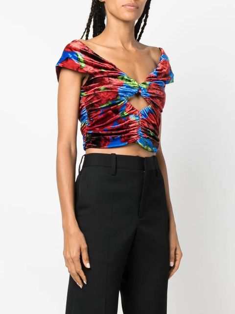 Magda Butrym floral-print velvet top - Blue