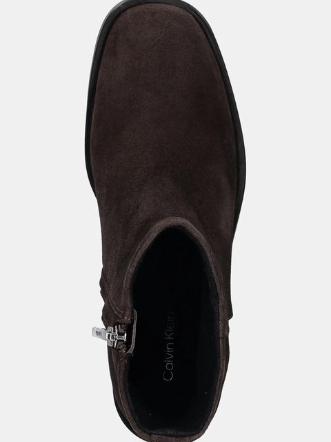 Calvin Klein botki zamszowe BLOCK HEEL ZIP BOOT SUE damskie kolor brązowy na słupku HW0HW02592