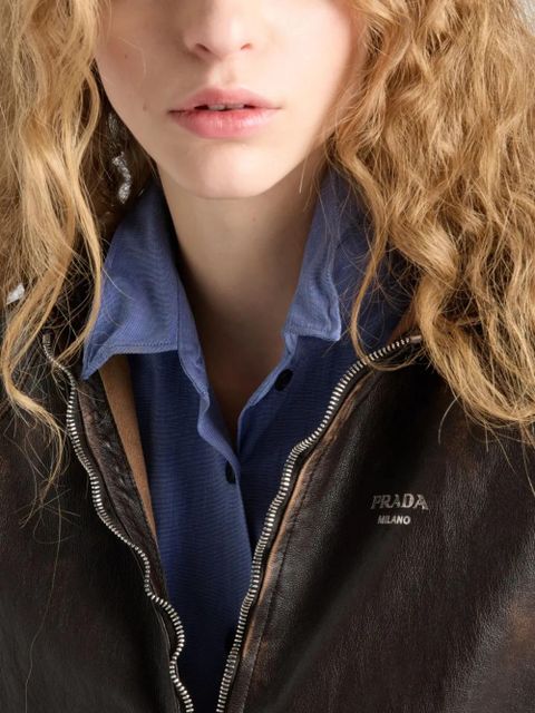 Prada hooded leather jacket - Brown - zdjęcie produktu nr 2