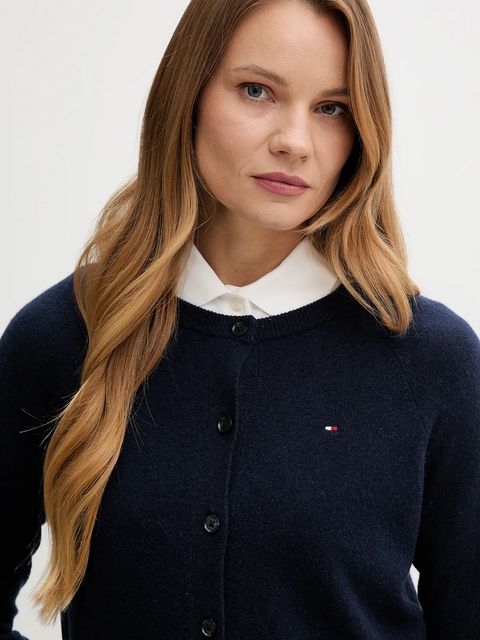 Tommy Hilfiger kardigan wełniany damski kolor granatowy lekki WW0WW47469
