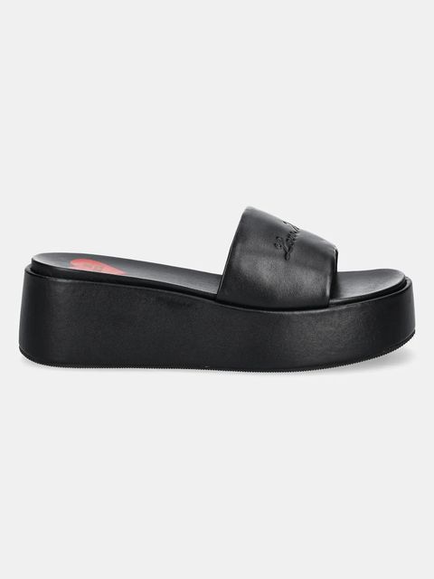 Love Moschino klapki skórzane damskie kolor czarny na platformie JA28177I0MIA0000