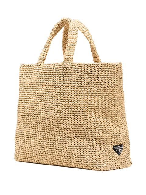 Prada logo raffia tote bag - Neutrals